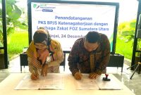 FOZ Sumut dan BPJS Ketenagakerjaan Sumut Teken PKS, Bantu Beri Jaminan Perlindungan untuk Mustahik. Foto: Ist