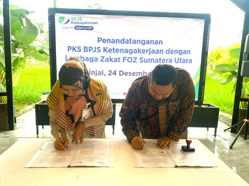 FOZ Sumut dan BPJS Ketenagakerjaan Sumut Teken PKS, Bantu Beri Jaminan Perlindungan untuk Mustahik. Foto: Ist